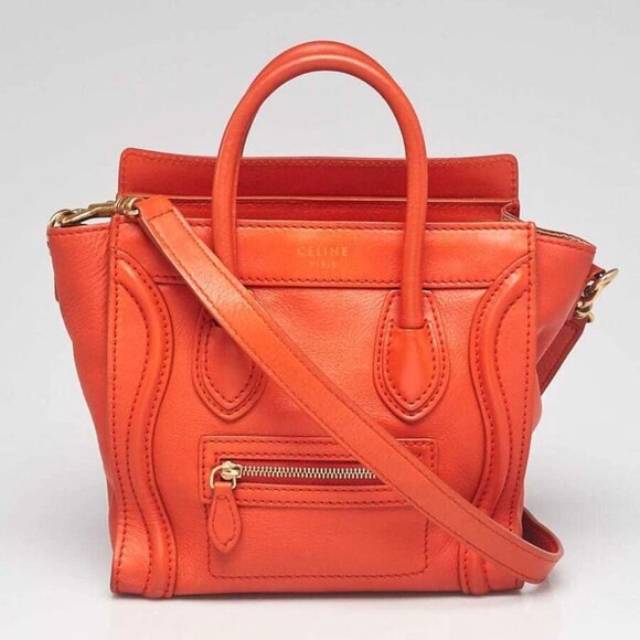 Celine Orange Smooth Calfskin Leather Nano Luggage Tote Bag - Picture 1 of 10